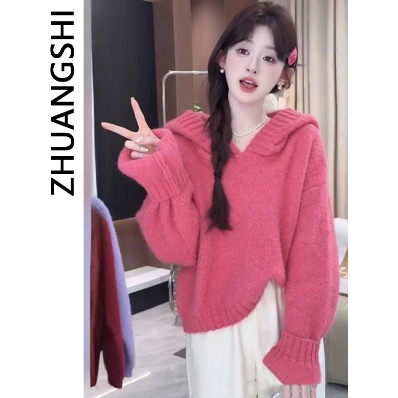 

Осенне-зимний женский вязаный топ с длинным рукавом, модный, стройнящий, с V-образным вырезом, свободного кроя, мягкий, теплый, из эластичного термофибрового материала