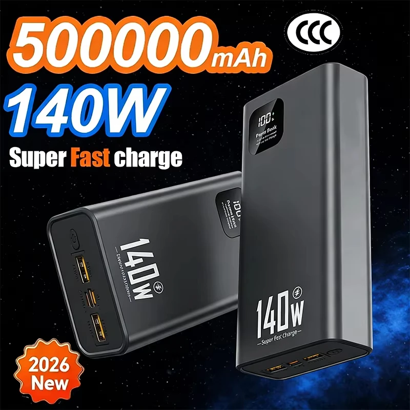 

140 Вт сверхбыстрая зарядка 500000 мАч Power Bank большой емкости CCC портативное зарядное устройство для iPhone 12-17 Samsung 2026