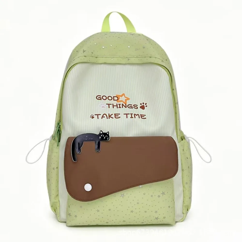 Cute Sweet Cat Star Backpack Minimalist Multicolored Nylon Rucksack Large Capacity Printed Student School Bag College