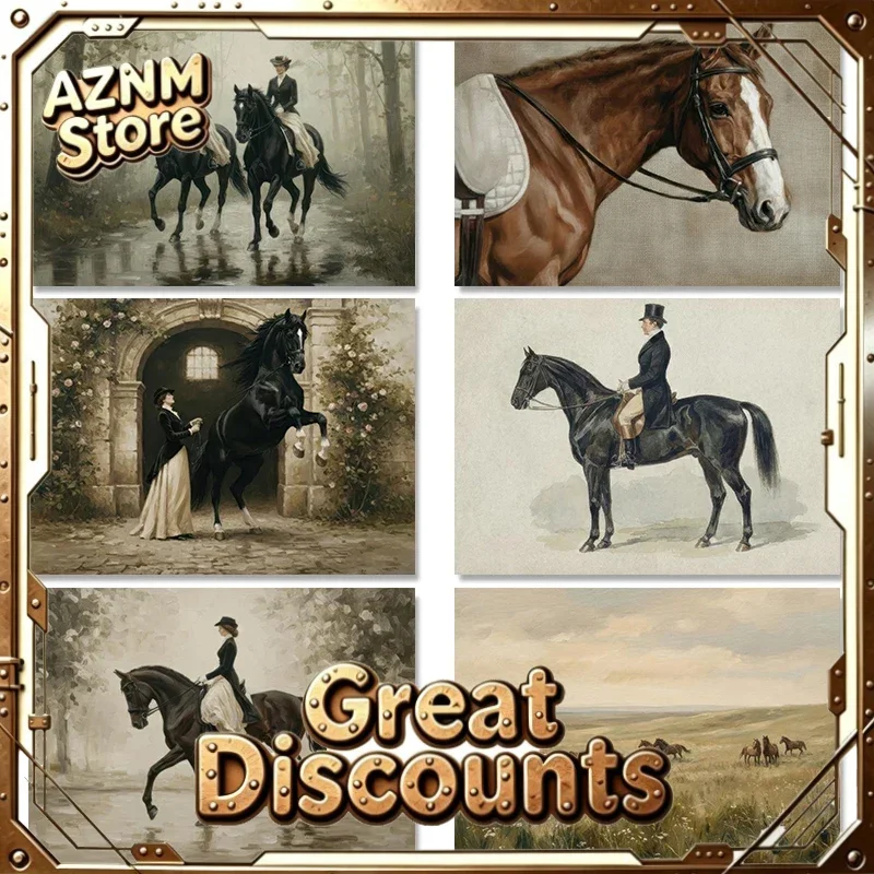 Retro Elegant Lady With Horse Posters Classic Equestrian Farmhouse Modern Prints Canvas Wall Art Pictures Home Living Room De