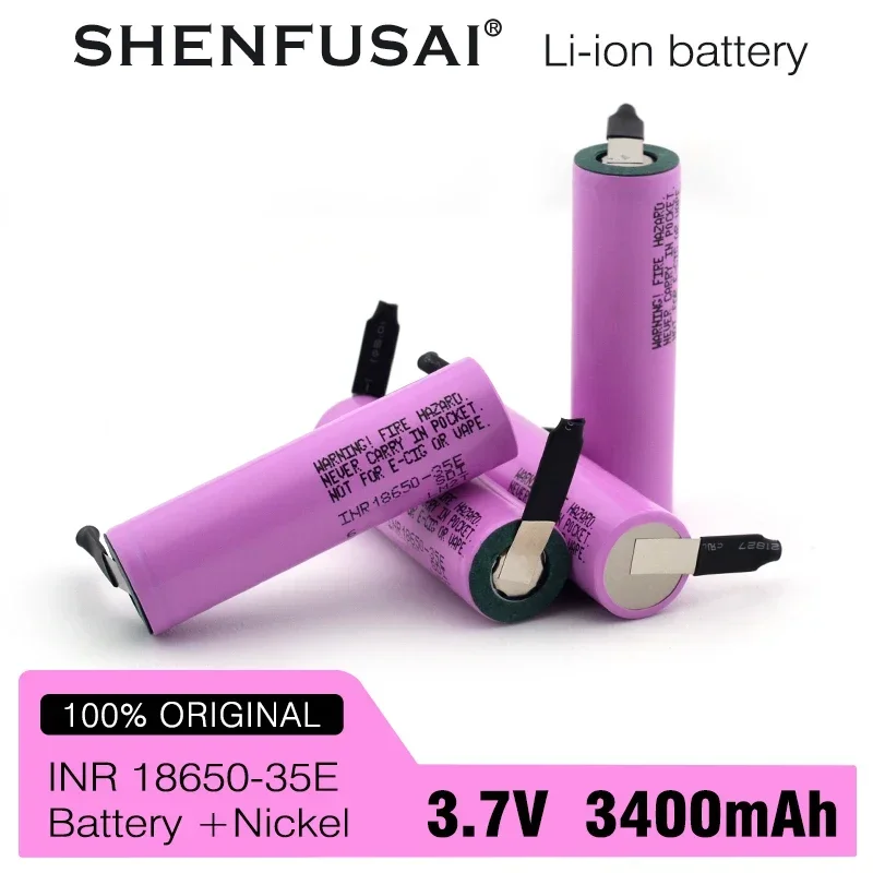 Lithium ion rechargeable battery 18650 35E 3.7V 3000mAh high power discharge 20A high current DIY nickel strip