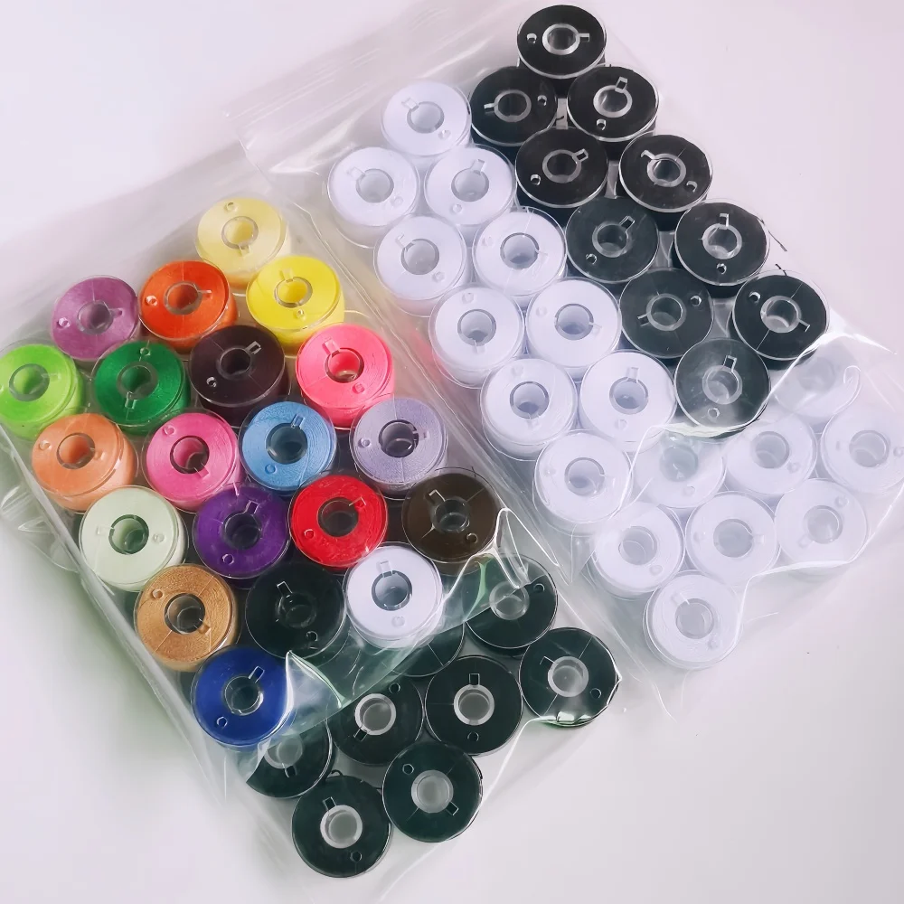 20 Bobinas Preenrolladas con Hilo de Poliéster 40S2 Teñido en Blanco y Negro, Accesorio de Costura DIY para Máquinas de Coser y Manualidades