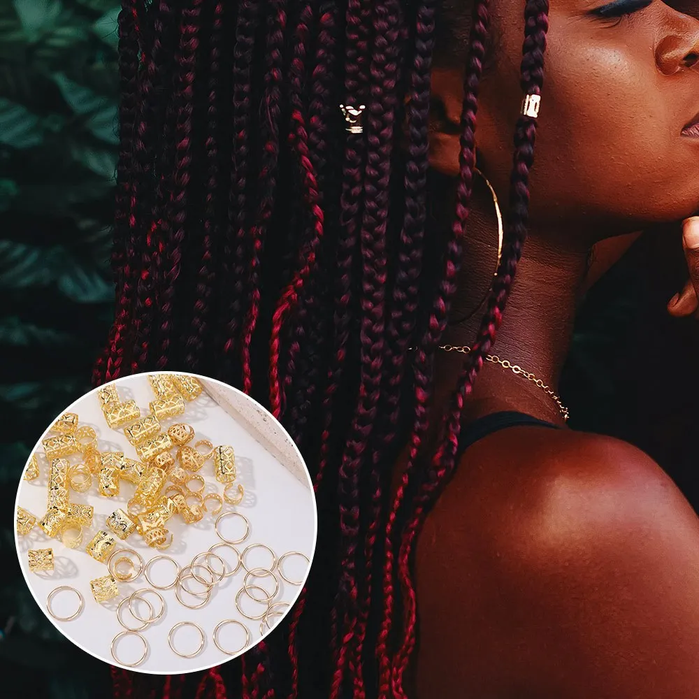80pcs Dread Locks Hollow Out Hair Ring Hair Braiding Gold and Silver Dreadlocks Beads Metal Cuff Clips Adjustable