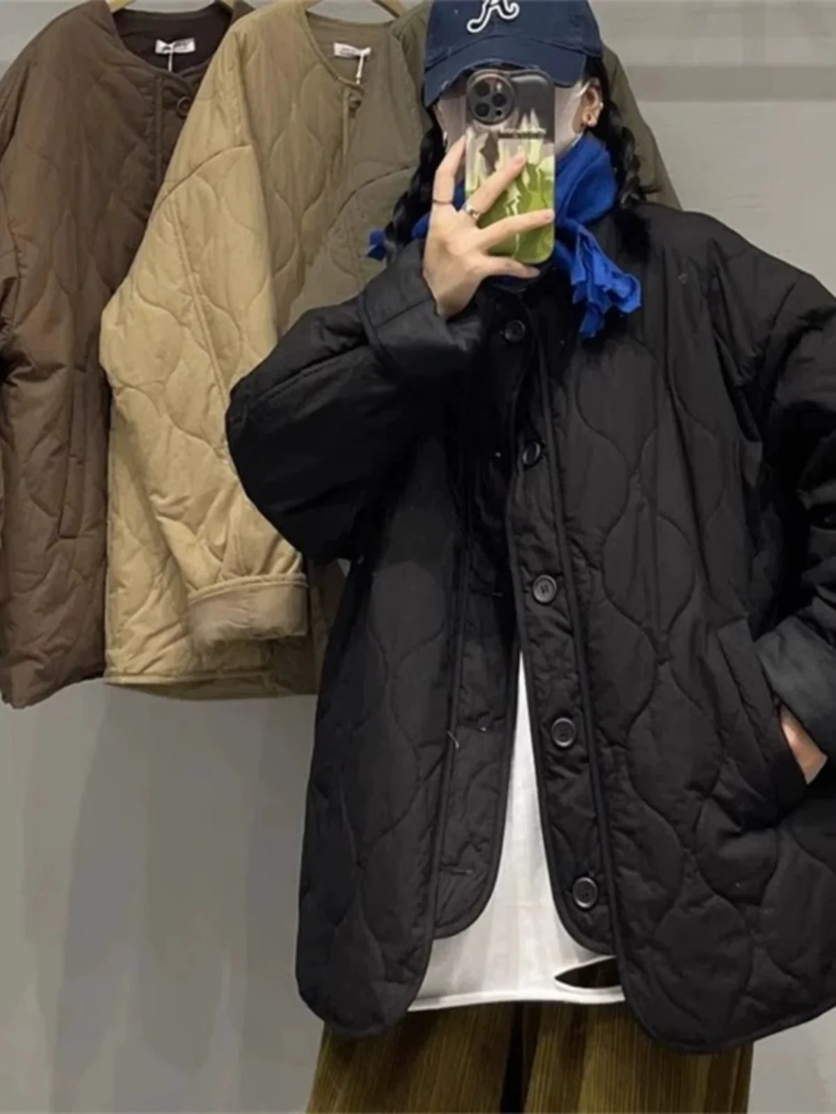 Hiver 2025 femmes coupe ample Thiened coton rembourré motif diamant Baseball Jaet coréen Sle trajet Long Sve manteau