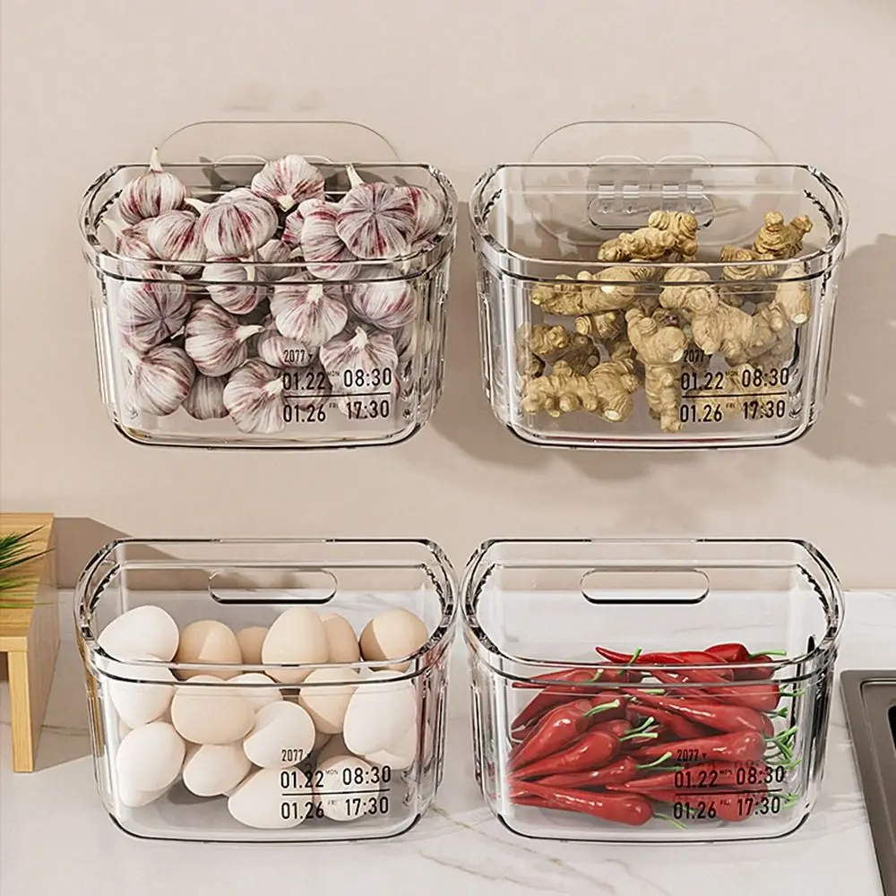 Plastic Garlic Ginger Onion Storage Basket Wall-mounted Transparent Ginger Storage Box Save Space Kitchen Storage Rack for Home