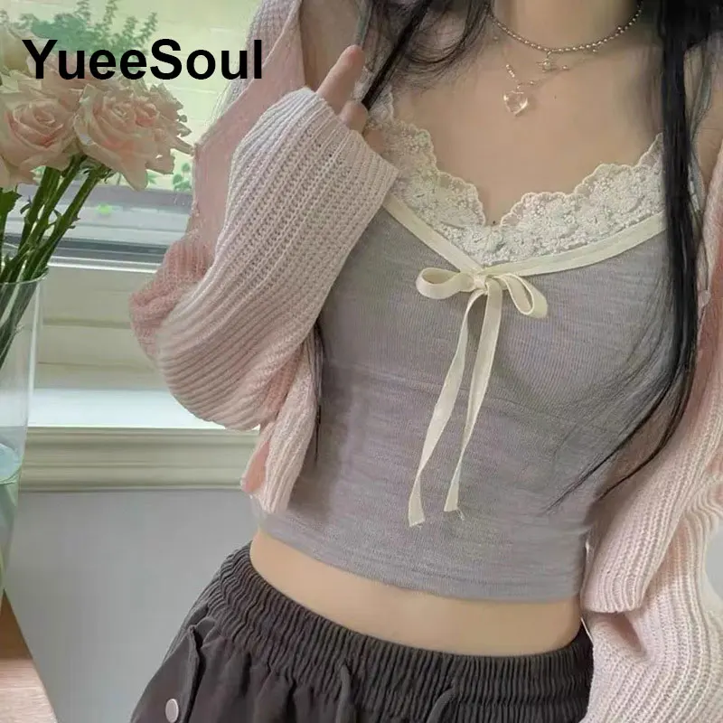 Gray Y2K Top Sleeveless Slim Crop Top 2025 New Sweet Cute Casual High Street Hip Hop Sexy Basics 2000s Women Woman Clothing