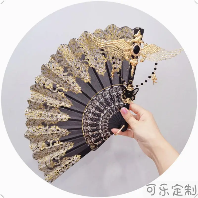 Cosplay Lolita Fan luxury Foldable Angel wings fan Accessories quadratic element Alloy Anime cosplay crafts