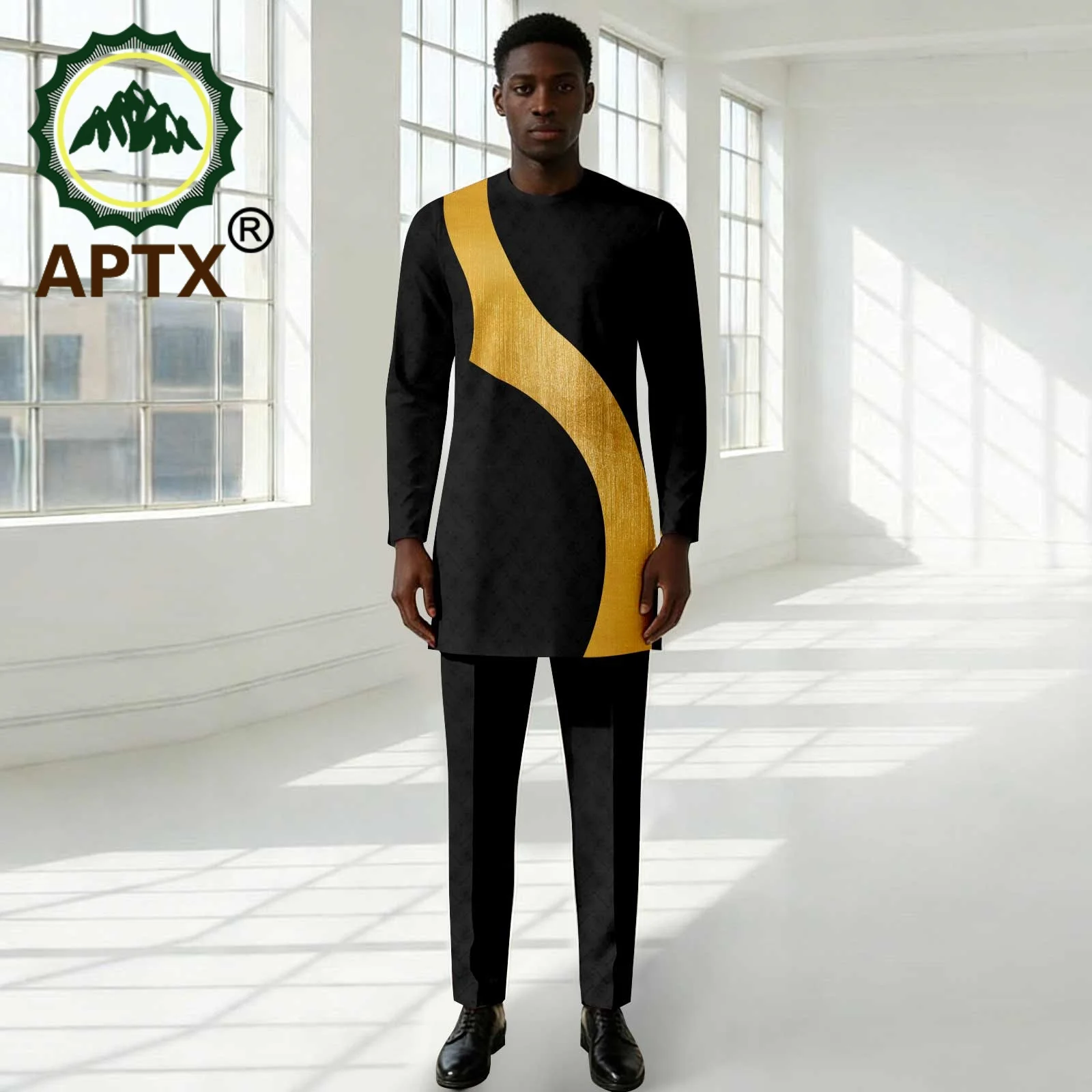 

Men's African Style Jacquard 2 Piece Set - Patchwork Dashiki Shirt & Pants, Slim Fit Formal Outfit for Wedding 2616039