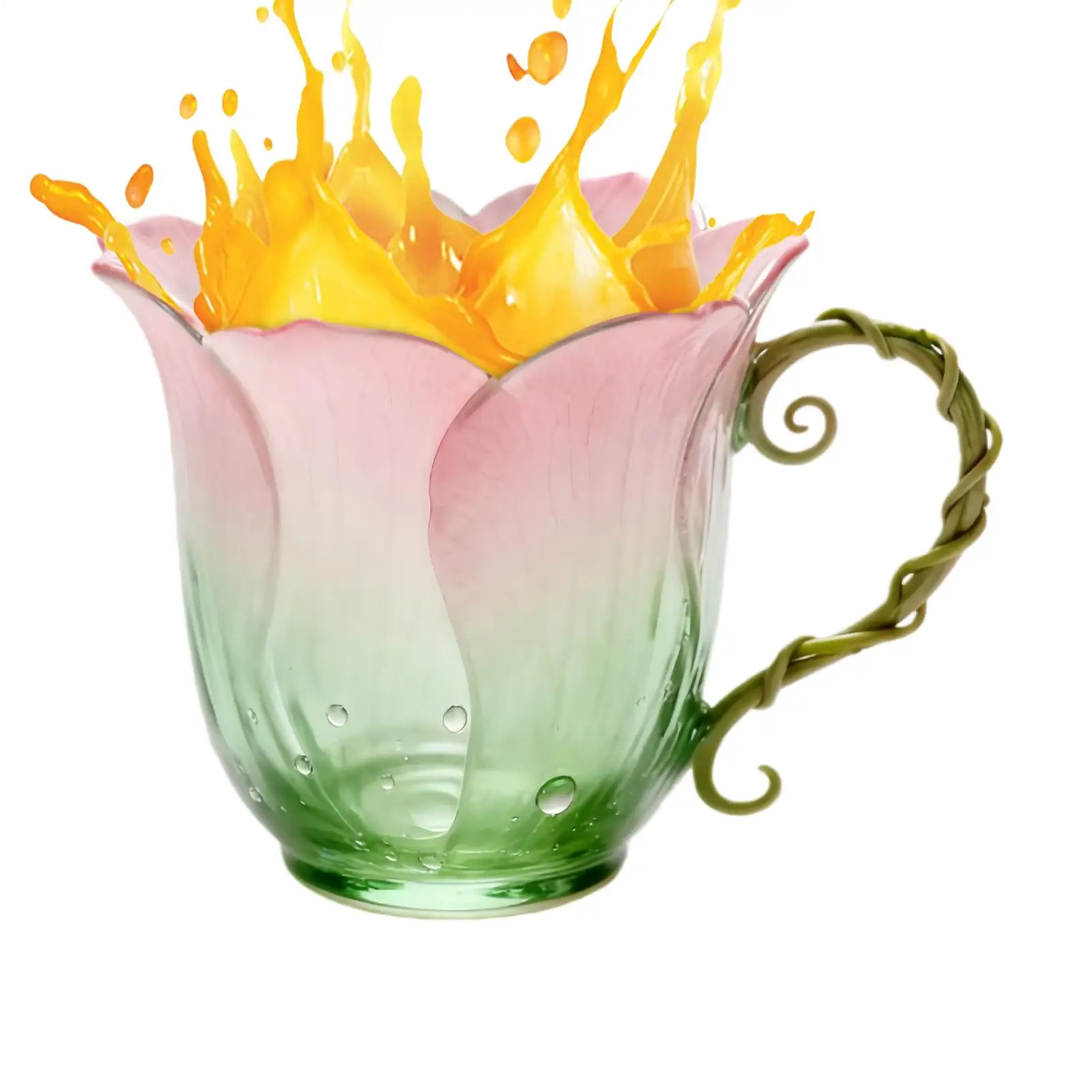 

Кружка с цветочным принтом, эстетическая форма лепестка, посуда для напитков, ручка виноградной лозы, форма лепестка, эстетичная кофейная кружка для женщин, подростков, кафе на день рождения, домашняя вода