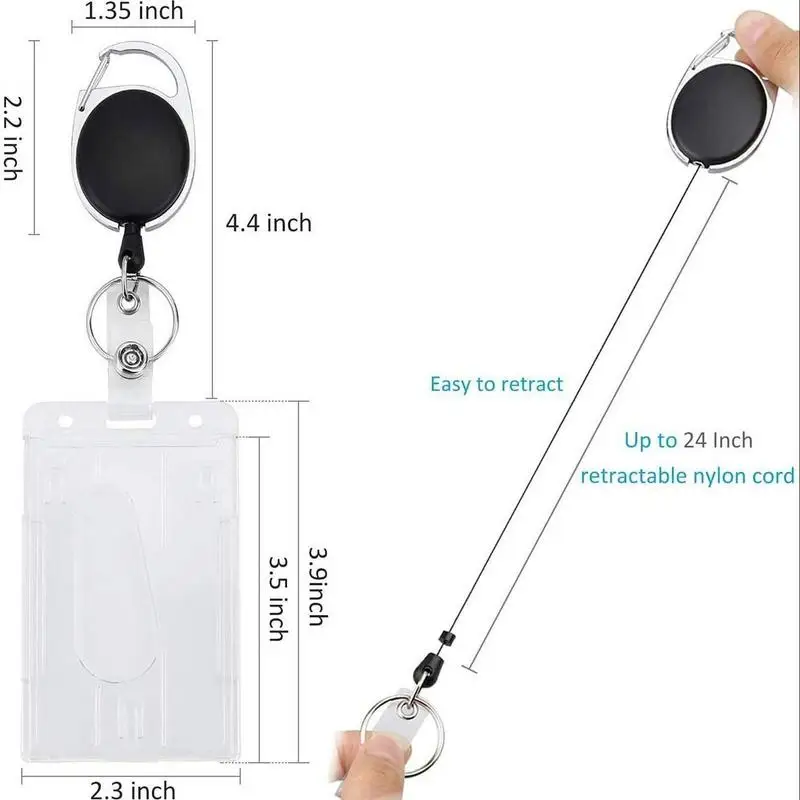 2 Card Id Badge Houder Transparant Clear Verticale Harde Kaarthouder Stijve Id Card Protector Case Met Duim Notch Slot keten
