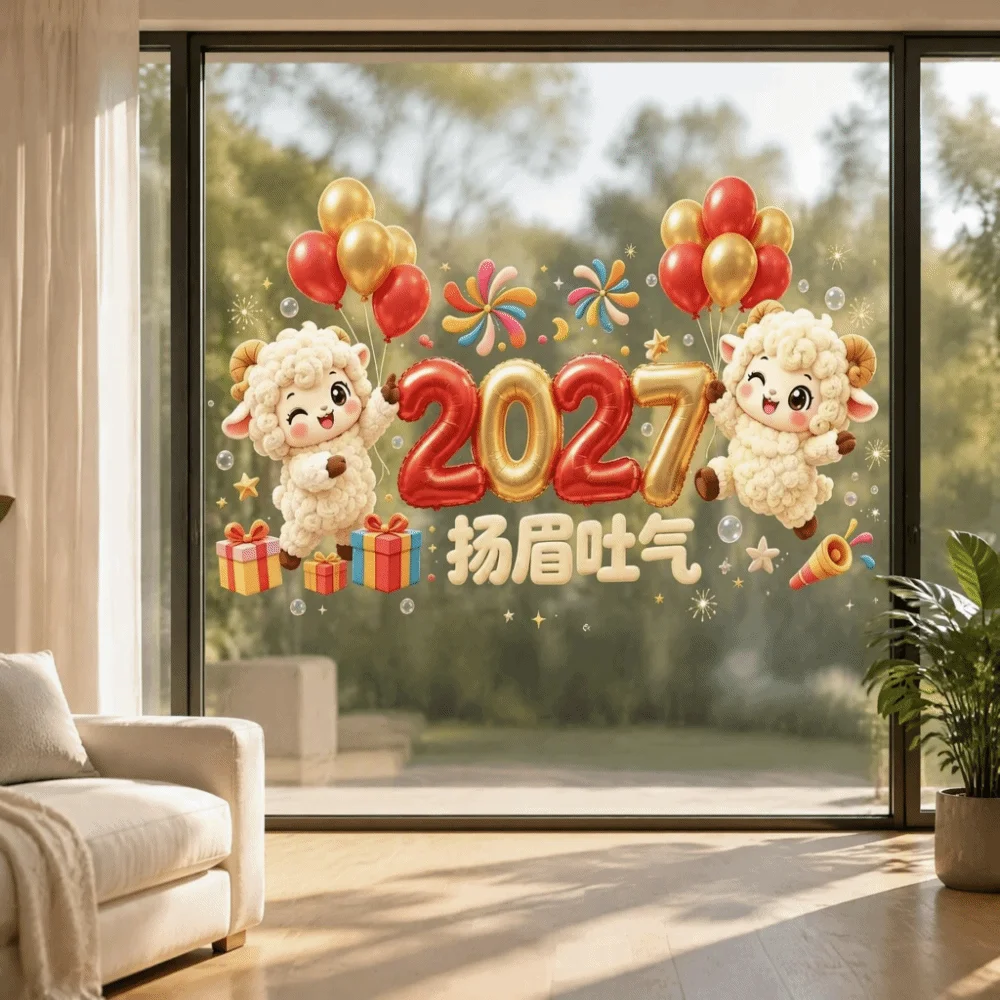 Waterproof 2027 Static Cling Decal DIY Removable Static Goat Year Glass Window Sticker Exquisite Large Two-sided Door Stickers