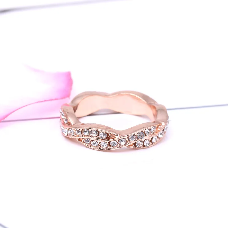 Buipoey European Pop Silver Color Rose Gold Plated Bow Knot Wedding Ring With Shiny Crystal Rings Party Jewelry Valentine's Day