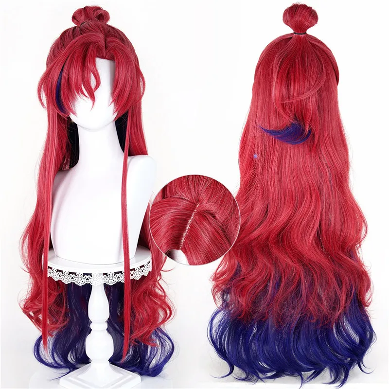 Already Styled Arknights Yu Cosplay Wig Red Dark Blue Long Hair As Props Role Play Accessories Coser Gift for Halloween Party