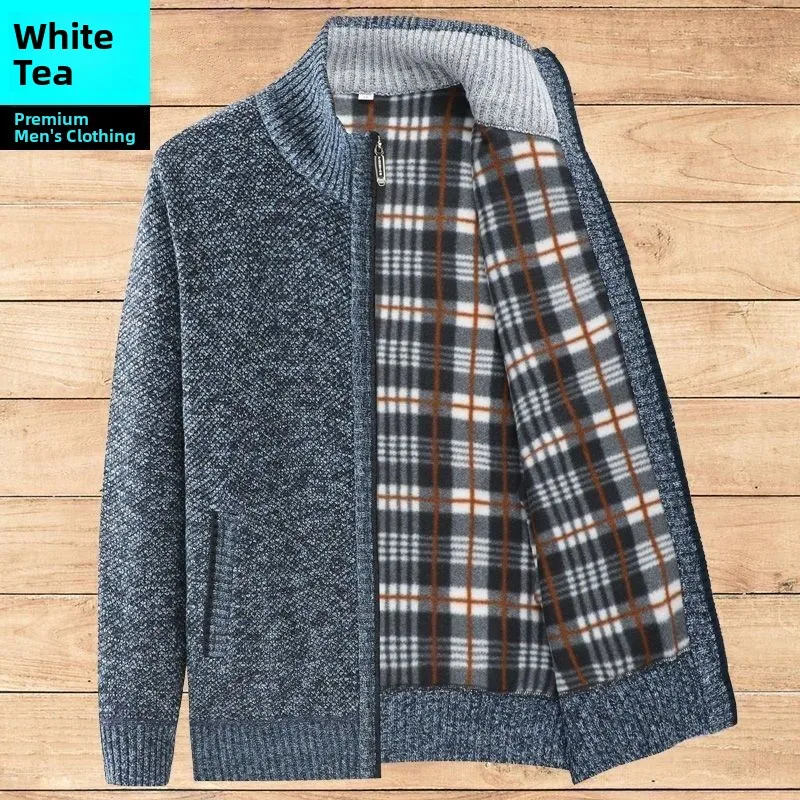 

Prtion Brand Men's Knitted Cardigan Winter Thiened Fce Casual Sweater Long Sve Stand Collar Outerwear