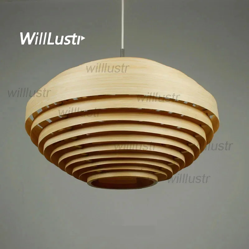 Handmade Oval Wood Shutter Pendant Lamp Hotel Cafe Multilayer Beehive Bamboo Ceiling Chandelier Suspension Hanging Lighting