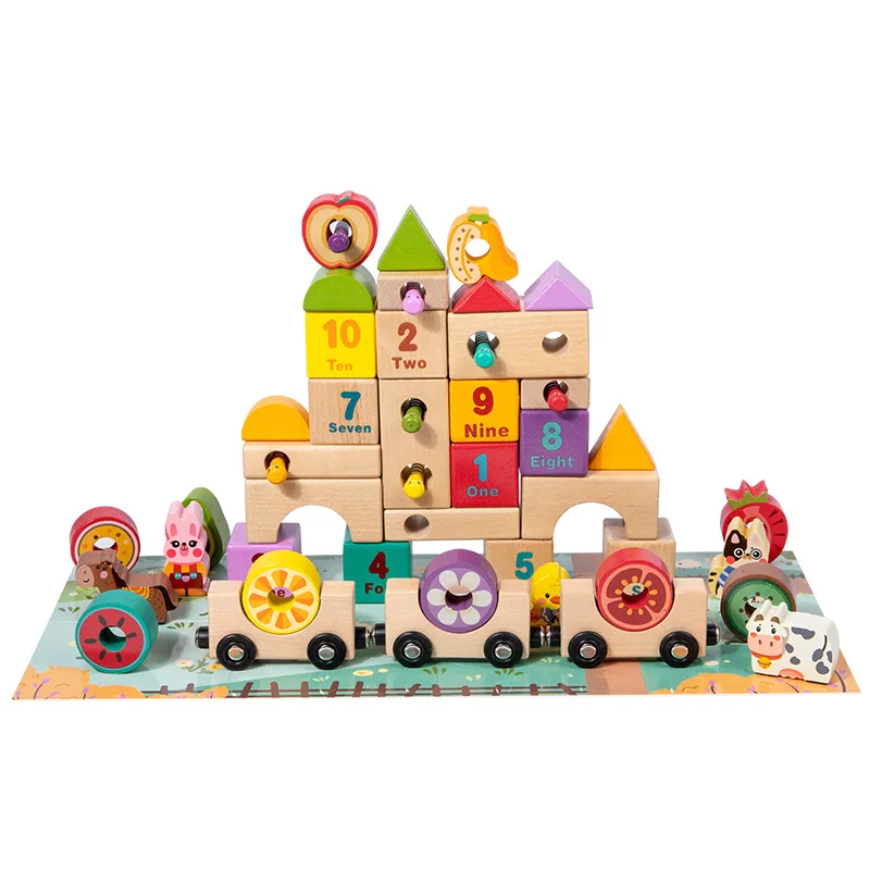 

Wooden Color Building Blocks Color and Shape Numbers Cognitive Animal Fruit Magnetic Train Wooden Toy for Children Montessori