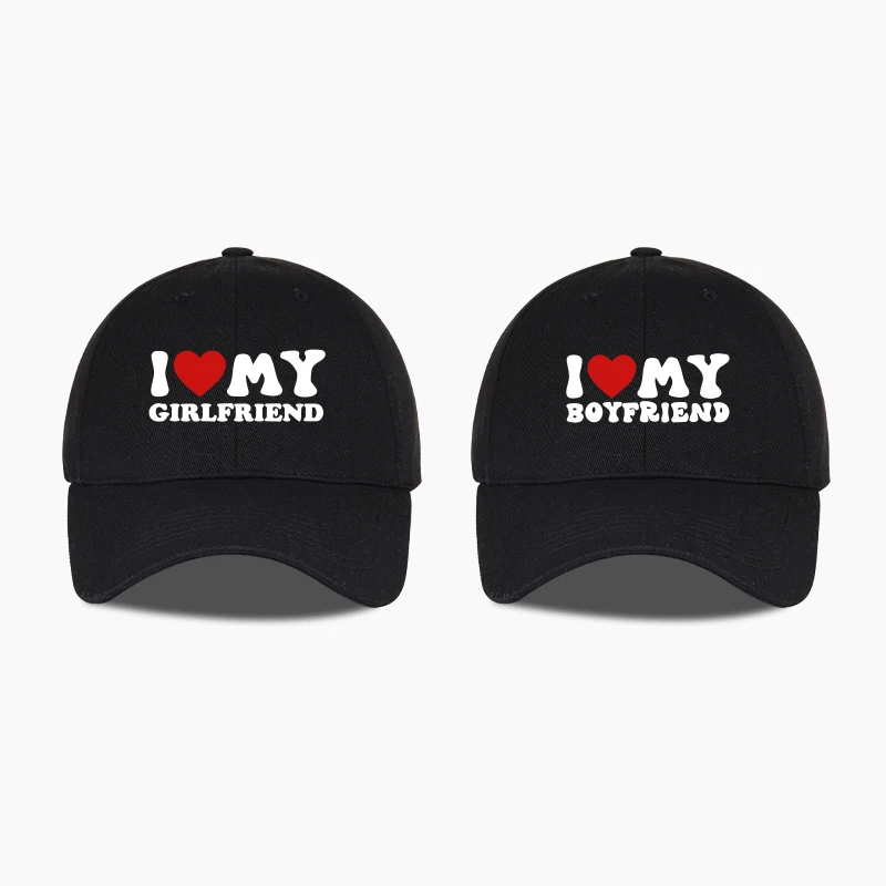 

2-Pack Couple's Baseball Caps 'I LOV BOYFRIEND/GIRLFRIEND' Print Classic Fashionable Bucket Hats Suitable for Dating Parties Vac