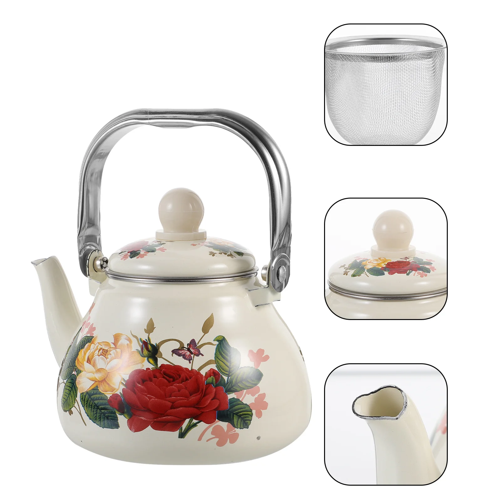 

Retro Enamel Tea Kettle with Elegant Design Stovetop Water Pot Fast Heating for Tea Coffee Kitchen Cooking Appliances