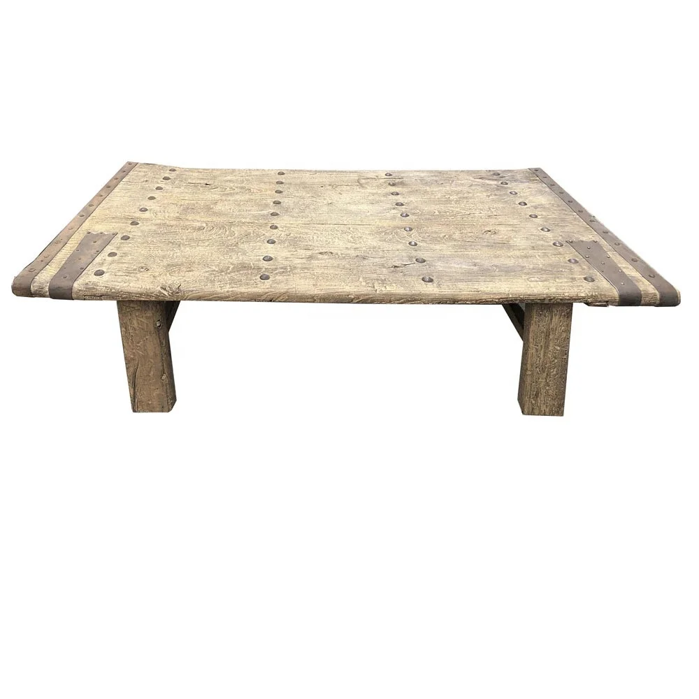 Hot sale farmhouse industrial style storage shelf center tea table antique natural reclaimed wooden sofa coffee table