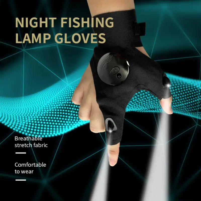 Outdoor Fishing Gloves Luminous Lighting Half Finger With Lights Night Running Fishing Car Repair Lighting Sub-finger Single