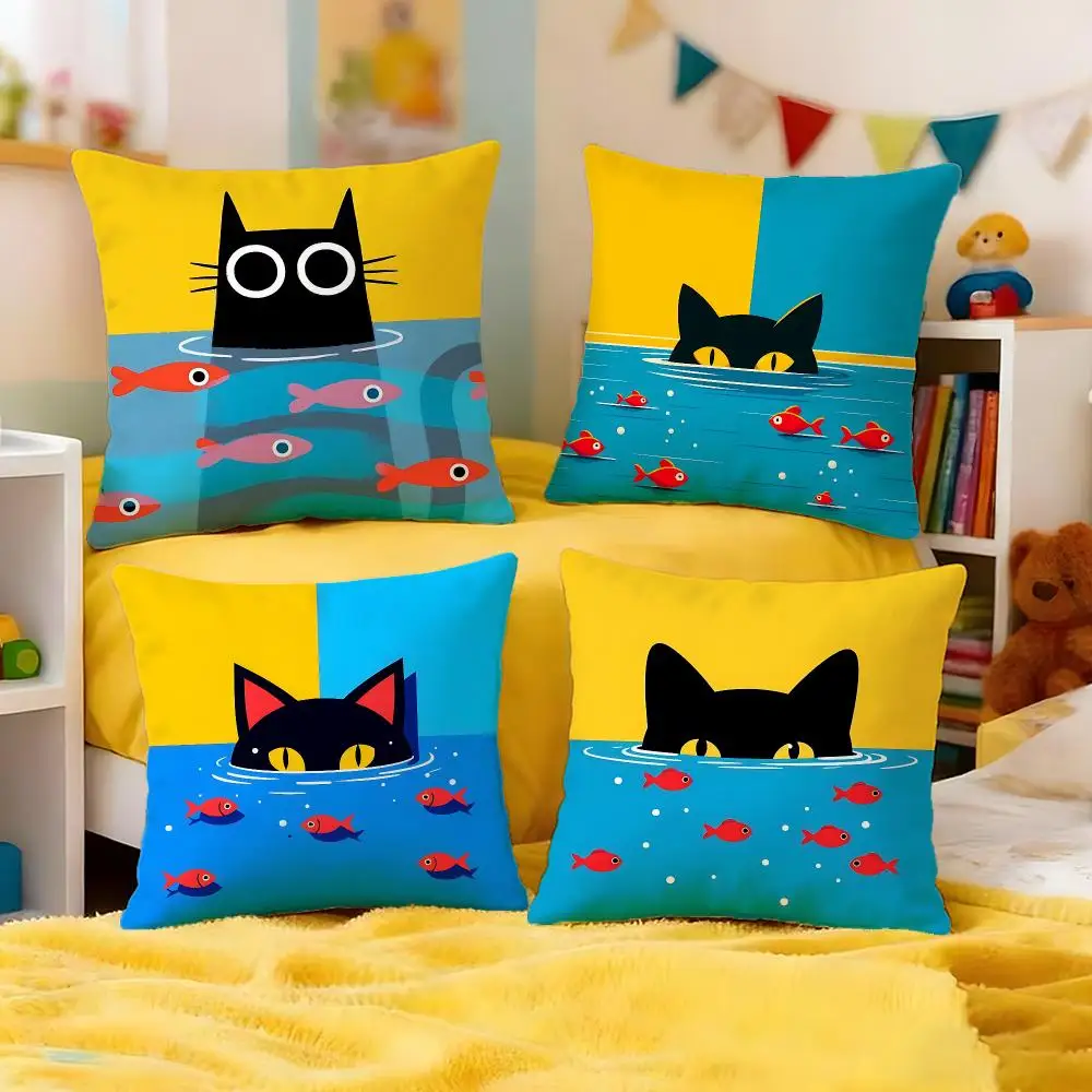 Cute Diving Kitten Cushion Cover Premium Soft Pillowcase Skin-Friendly Breathable Multi-Purpose for Home Office Travel