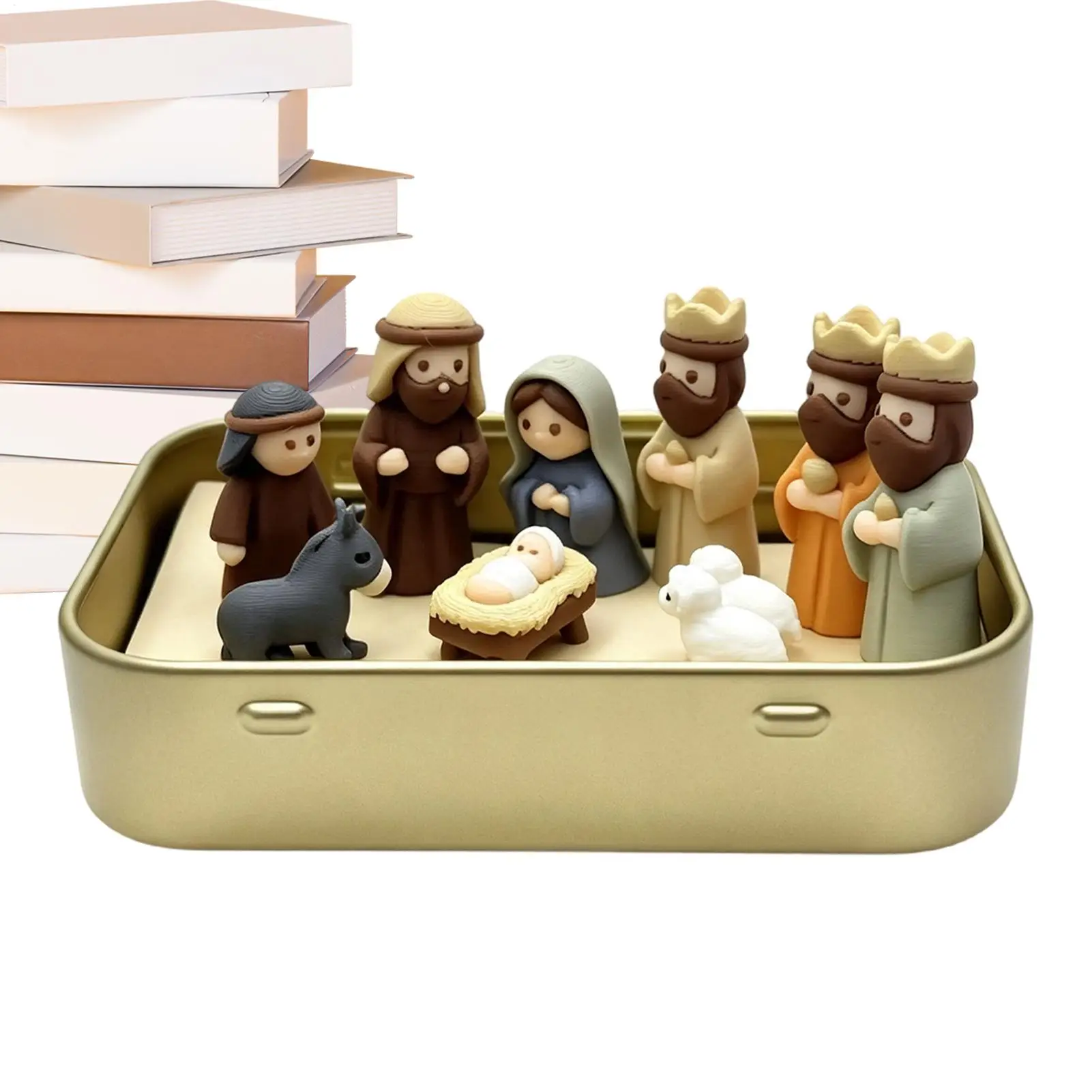 Nativity Scene Set 3D Printing Miniature Religious Figures Tin Box Nativity Figures For Bedside Table Desk Home Bookshelf