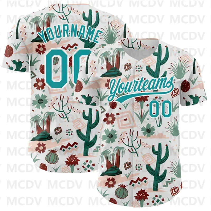 Custom Navy Aurora Green-White 3D Pattern Design Cactus Festival Authentic 3D Print Men Women Casual Shirts Sport Unisex Tops