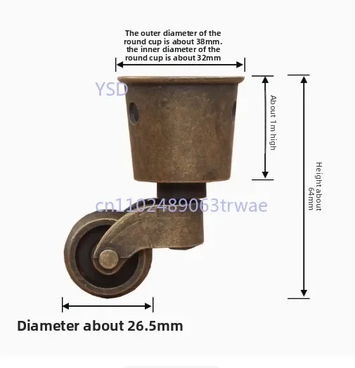 4Pcs Metal Vintage Bronze Swivel Round Cup Casters - Universal Furniture Wheels for Sofa/Chair/Cabinet