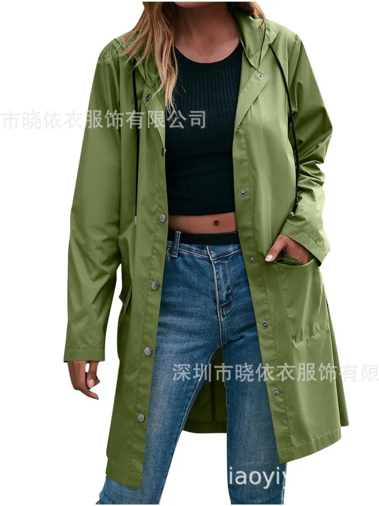 

New Women's Casual Windbreaker Hooded Jacket Long Rainproof Thickened Jacket Autumn Winter Fashion Solid Holiday Casual Coats