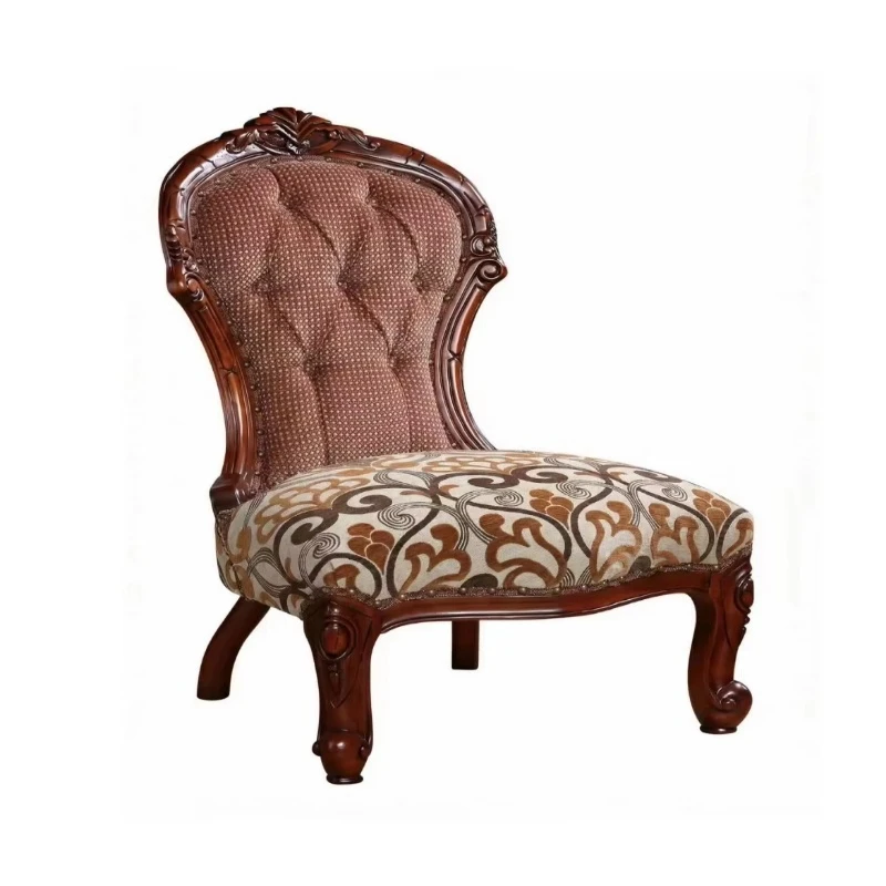 Tufted with polka dot pattern backrest lounge chair engraved floral curved curled legs