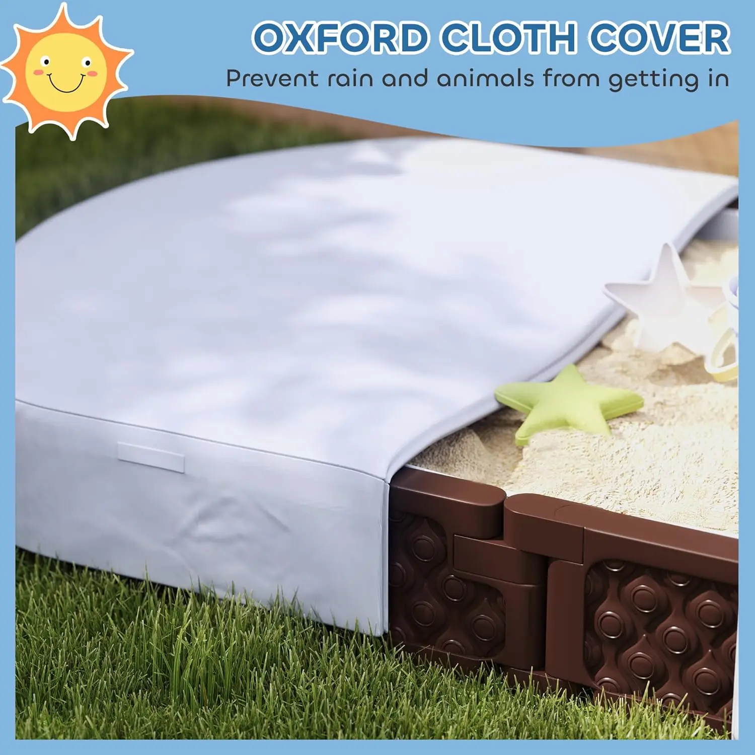 Kids Sandbox with Cover, Oval 71" Large Sand Pit with 4 Seats, Waterproof Bottom Liner, Weather Resistant Outdoor Sand Box