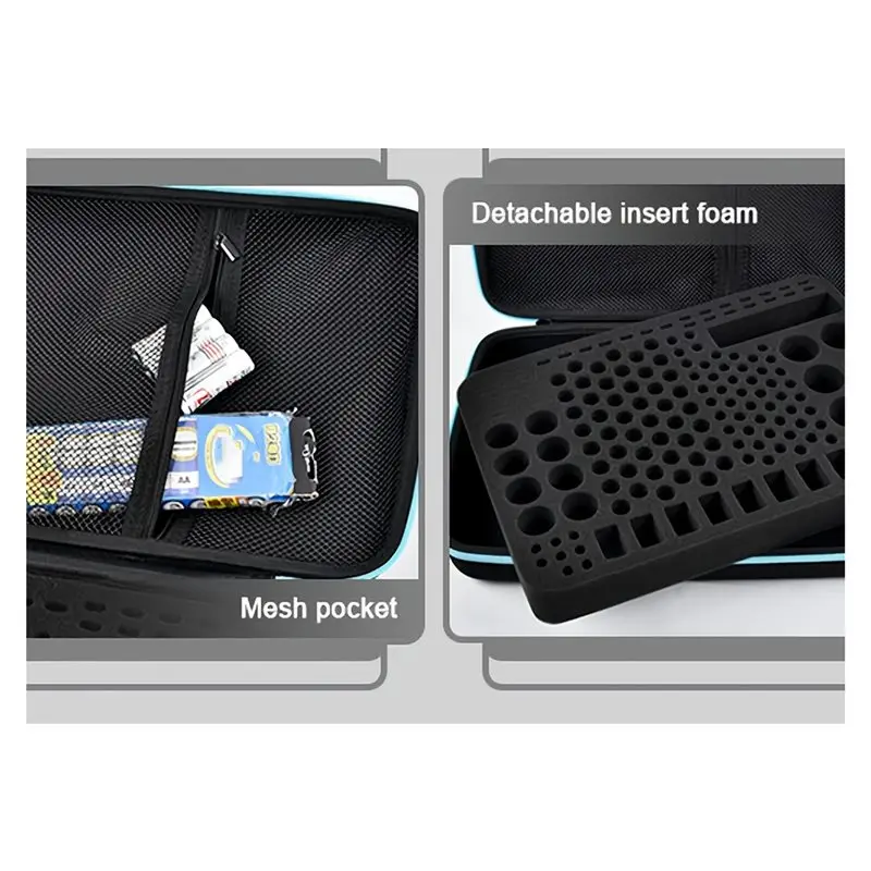 B27B Large Capacity EVA Battery Organizer Case-Portable Storage Box For AA, For AAA, Button Cells& Tools-Travel-Friendly Design