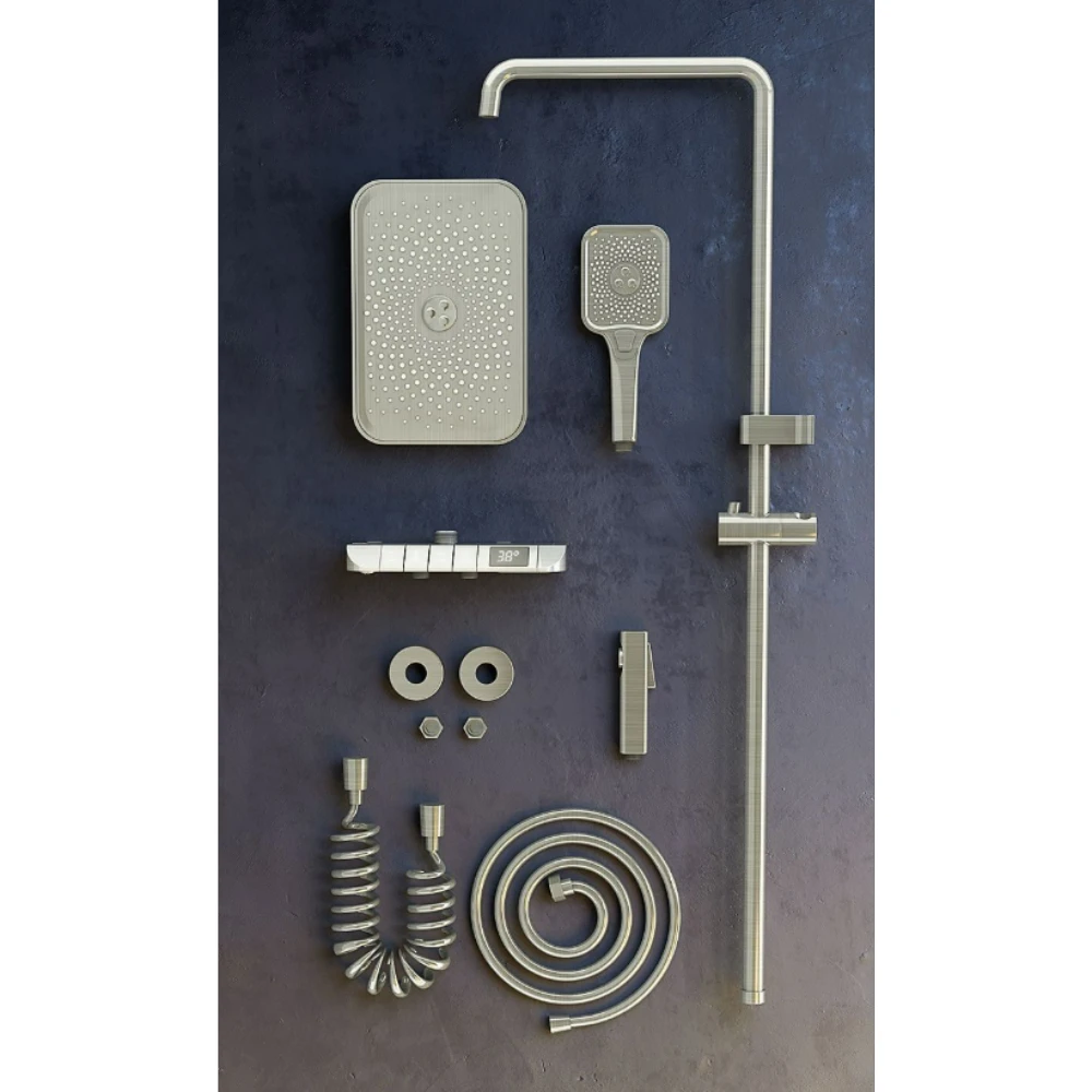 Novo conjunto de torneira do banheiro conjunto chuveiro do banheiro com display led teclas piano banho chuveiro chuva acessórios do banheiro completo