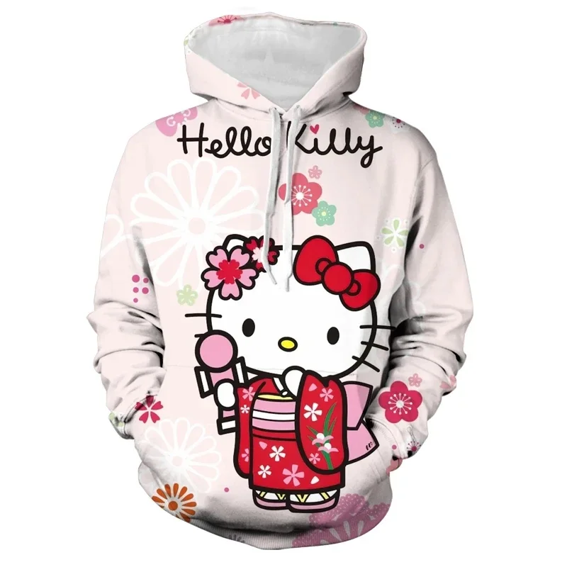 Hello Kitty Girls Hoodie MINISO Girls Clothing 3D Cartoon Printed Pullover Autumn Girls Hoodie Fashion New Women\'s Clothing