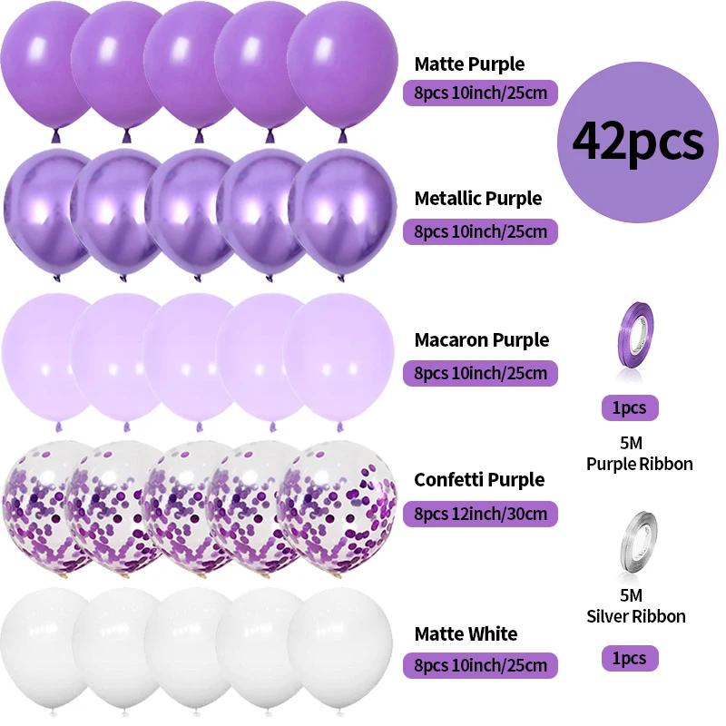 42pcs 12inch Purple Mixed Confetti Latex Balloons Mermaid Birthday Party Decorations Kids Boy Girl Adult Wedding Globos Supplies