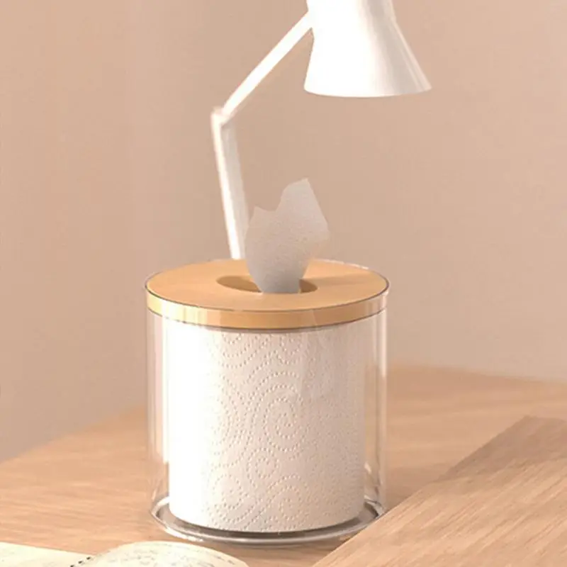 Tissue Storage Box Roll Paper Dispenser Toilet Paper Holder Desktop Tissue Box Napkin Containers With Wood Cover for Bathroom