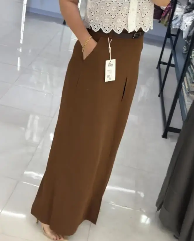 Women's Pants 2025 Spring Autumn New Pocket Design Elastic Back Waist Wide Leg Slit Faux Two-Piece Casual Pants Without Belt