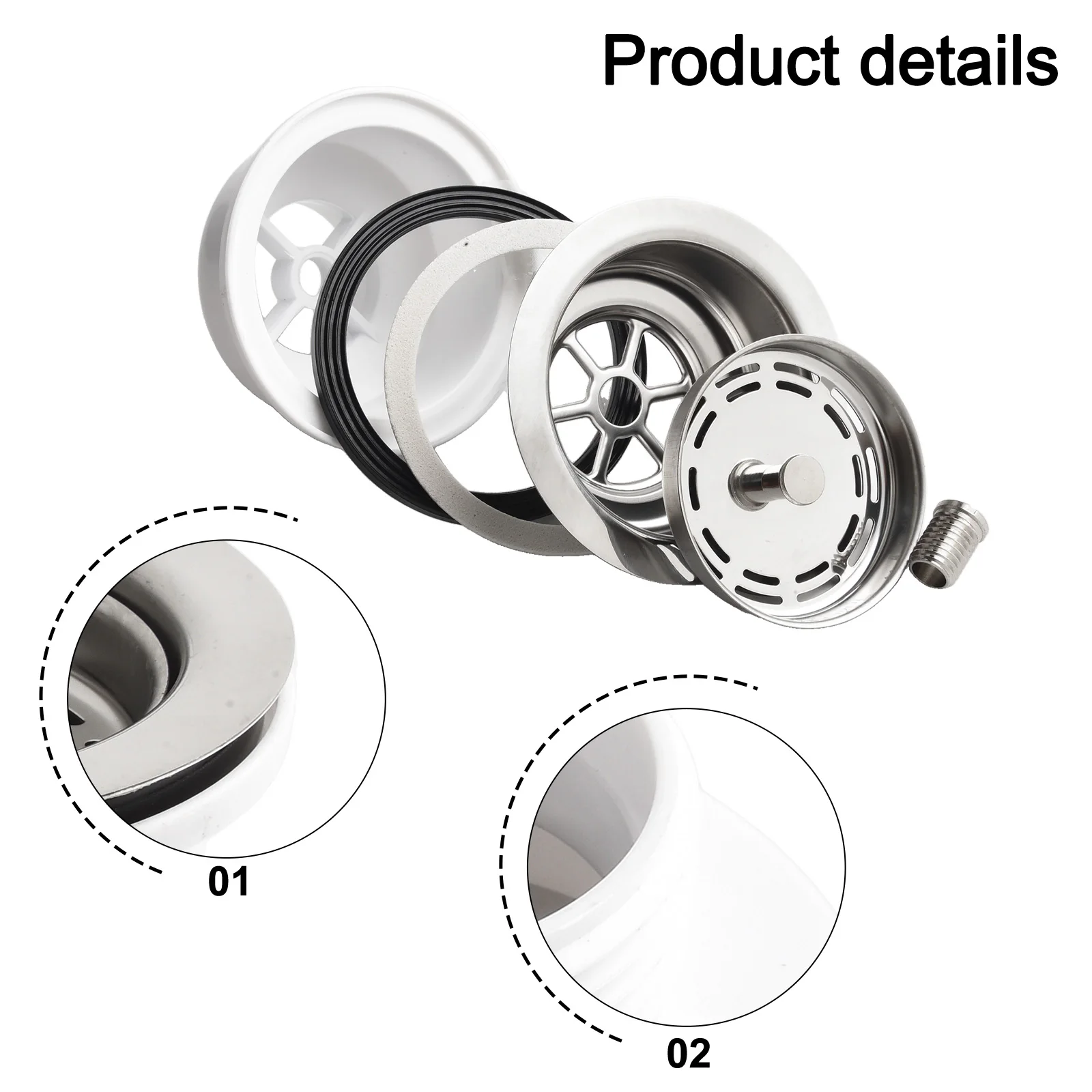Waste Kit Sink Strainer High Quality PP Sink Stainless Steel Silver For Sink Opening 70-80mm Quality Is Guaranteed Practical