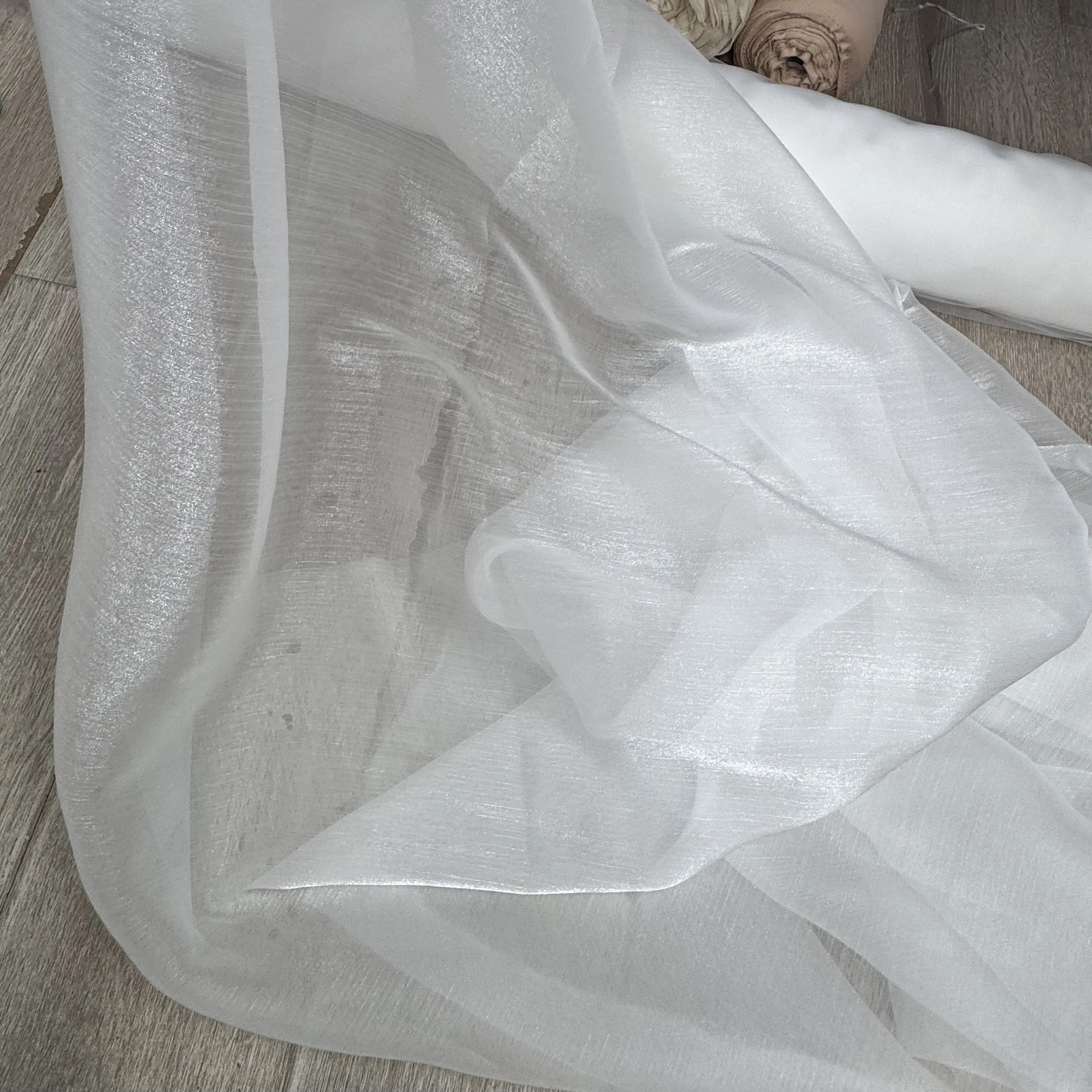 White Transparent Pearlescent Yarn Texture Background Sheer Full Shiny Fabric Draping for Wedding Ceremony Layout Fabric