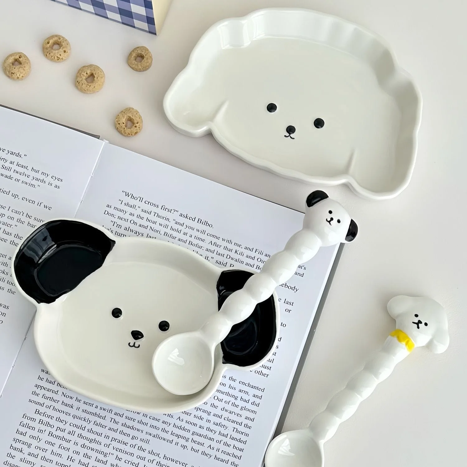 With Handle Pet Dish For Dormitory Noodle Korean Cute Dog Shaped Salad Bowl Spoon Set Ceramic Soup Bowl - view 5