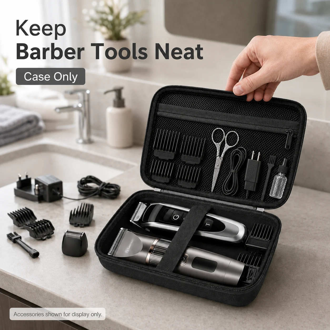 Hair Clipper Case for Wahl Andis, 2pcs Barber Trimmer Organizer Bag Compatible With Ufree Novah Fadeking, Travel Black Case Only