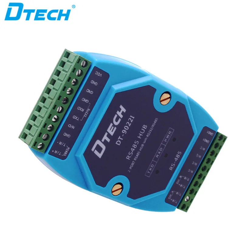 محول Dtech DB9 يدعم العزلة الكهروضوئية OEM ODM النشطة RS232 / RS485 إلى 2 منافذ RS485 HUB