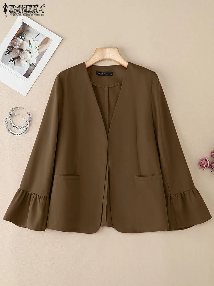 Zanzea outono blazer feminino elegante outwears casual manga longa ternos de escritório 2025 moda cor sólida com decote em v cardigan