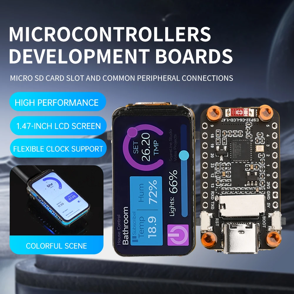 

ESP32-C6 1,47-дюймовый ЖК-экран, макетная плата WiFi 6, Bluetooth 5,0, встроенный модуль дисплея с цветным светодиодом RGB Type-C