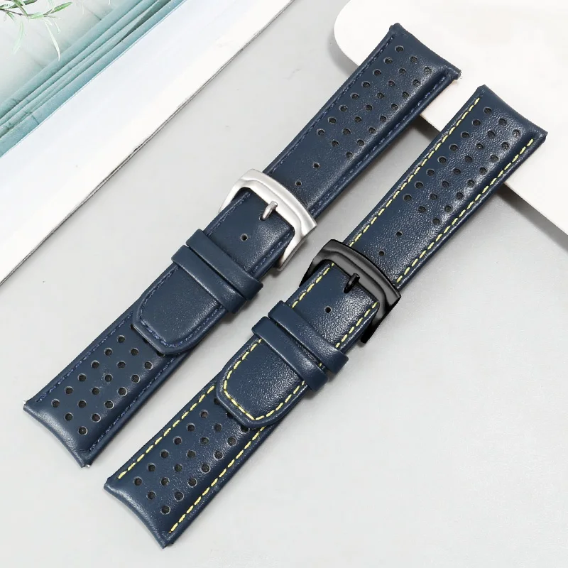 Substitute For Blue Angel 1st And 2nd Generation Air Eagle AT8020/JY8078 Series Curved Leather Watch Strap 22/23mm