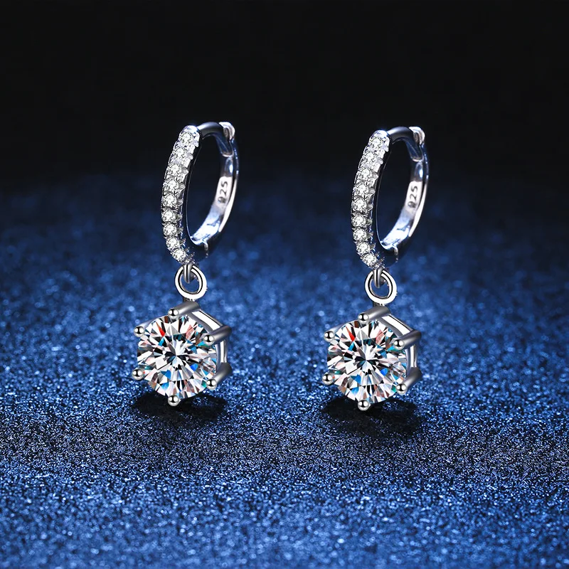 Pendientes clásicos de moissanita auténtica para mujer, aretes de gota de seis garras para novia, fiesta de boda, joyería de plata de ley 0,5, calidad de lujo, 925-1Ct