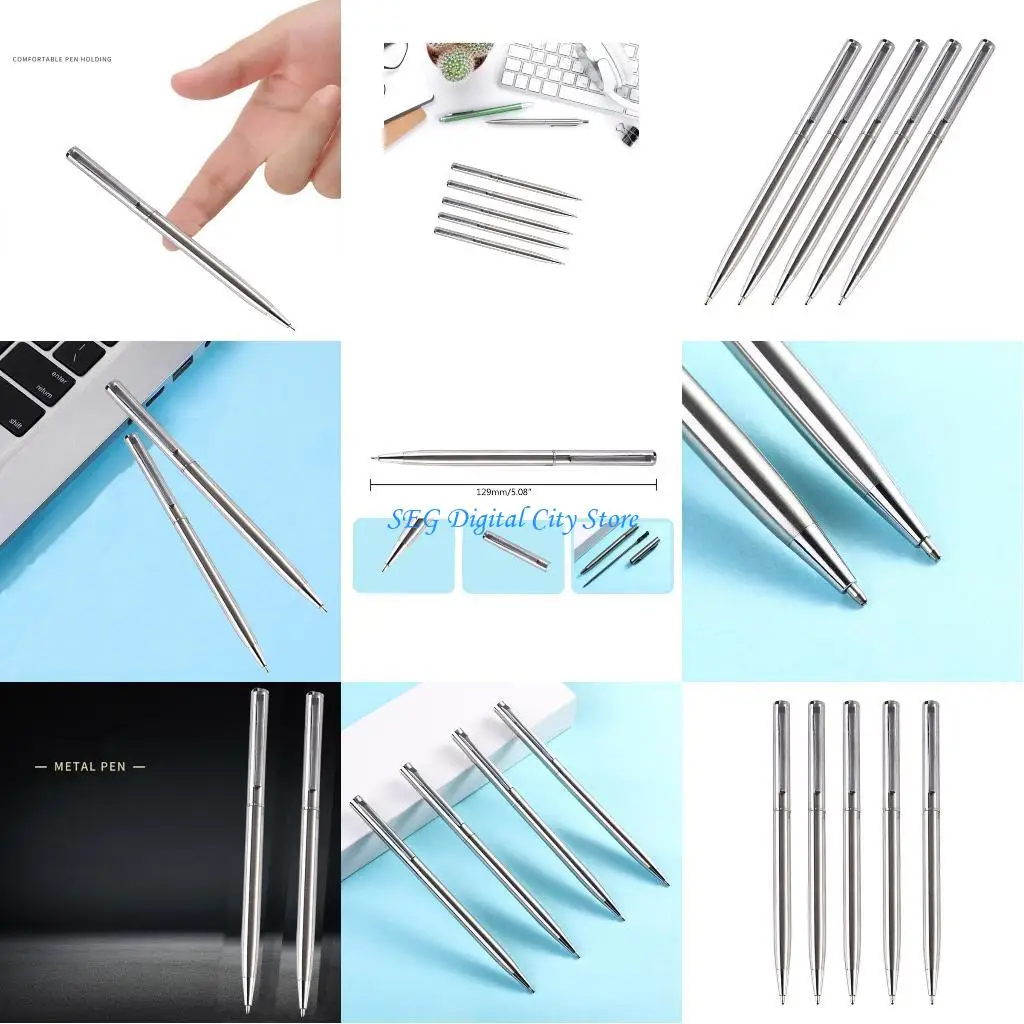 

U75B 5PCS Metal Ballpoint Pen Office Pen Smooth to Write Guest Sign In Pen for Hotel Reception, Black/Blue