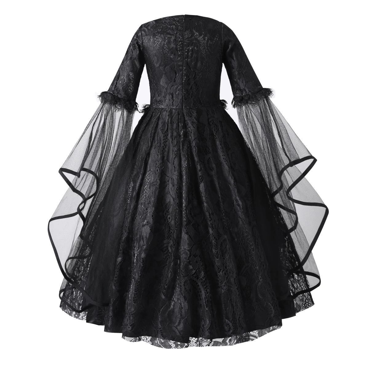 Mädchen Kostüm Dunkle Gefallene Engel-Königin, Spitzen-Tüllkleid, Horn-Stirnband, Federflügel, Zepter, Halloween-Karneval-Kinder-Cosplay-Outfit – Detail 20