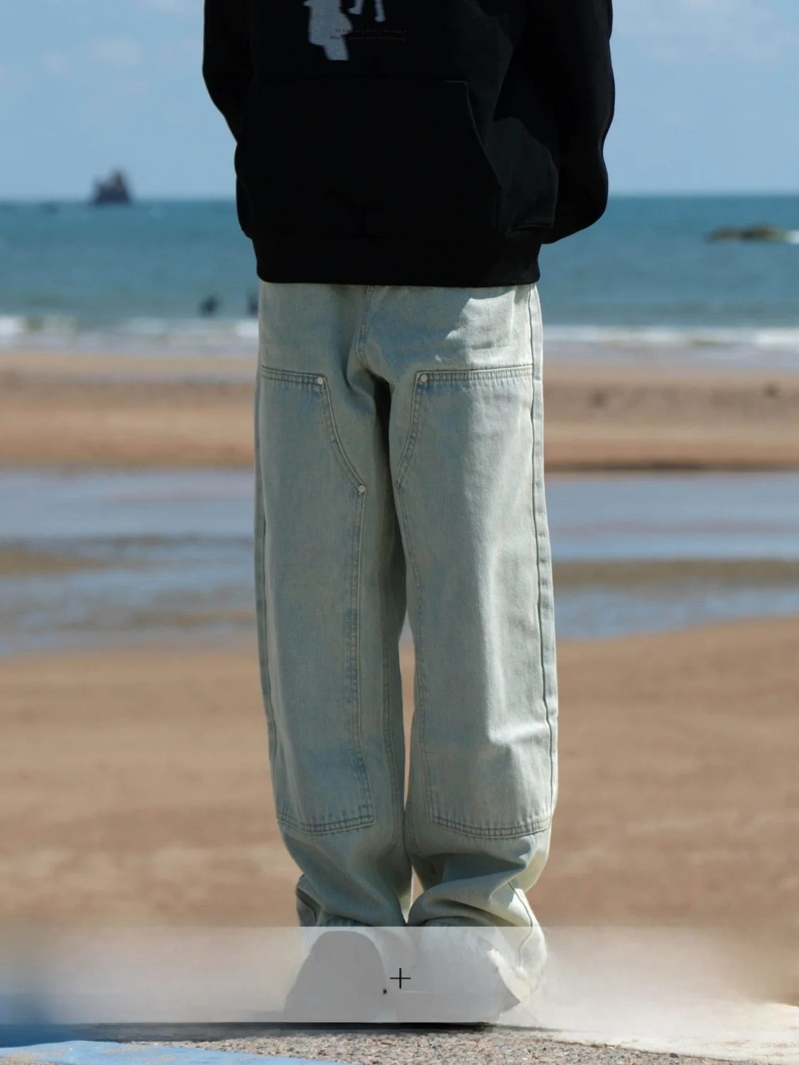 

Washed Vintage Denim Jeans Arc Splicing Straight Leg Wide Leg Pants Casual Natural Waist Long Trousers All Seasons Wear