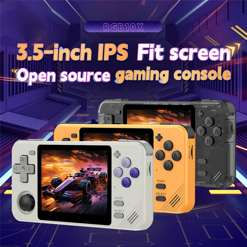 Console de jogos portátil RGB10X 64GB Tela IPS de 3,5 polegadas Open Source para GBC GBA PSP NDS Simulator Console de videogame C